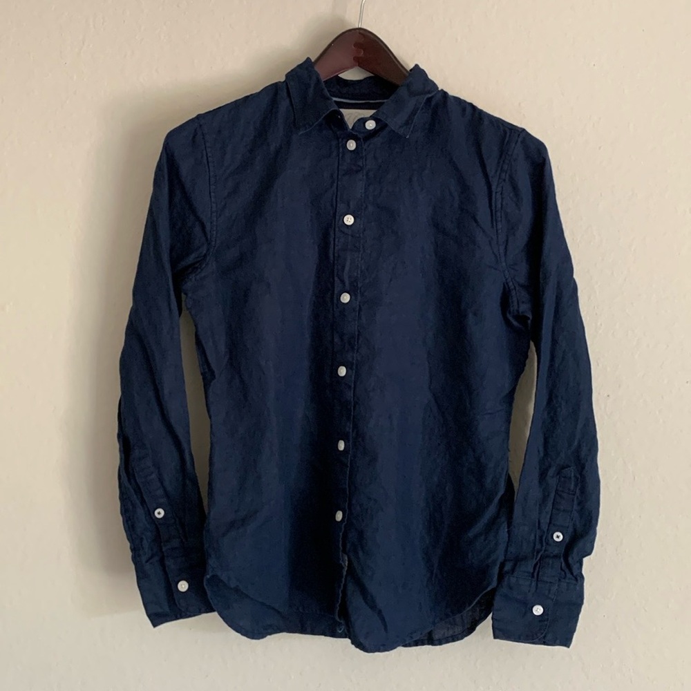 J. Crew 100% Linen Baird McNutt Navy Blue Long Sleeve Button Up Shirt Slim S